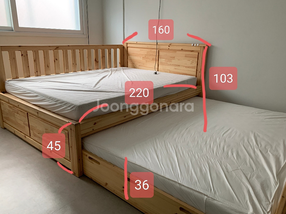 원목 퀸+퀸 슬라이딩 침대(서울 운포)--3
