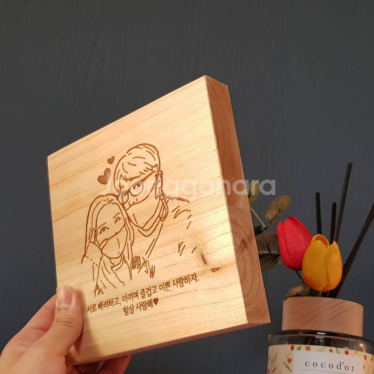 삼나무액자 일러스트각인 커플선물 집들이선물 기념일선물--5