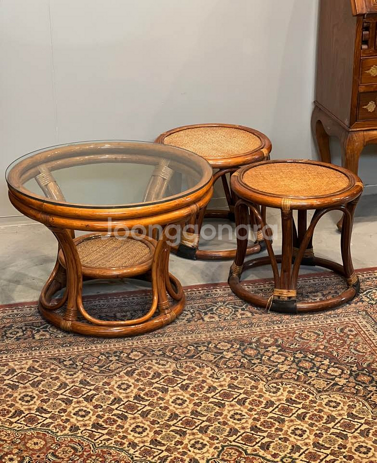 레트로 등나무 테이블,등가구,빈티지테이블,거실테이블--0