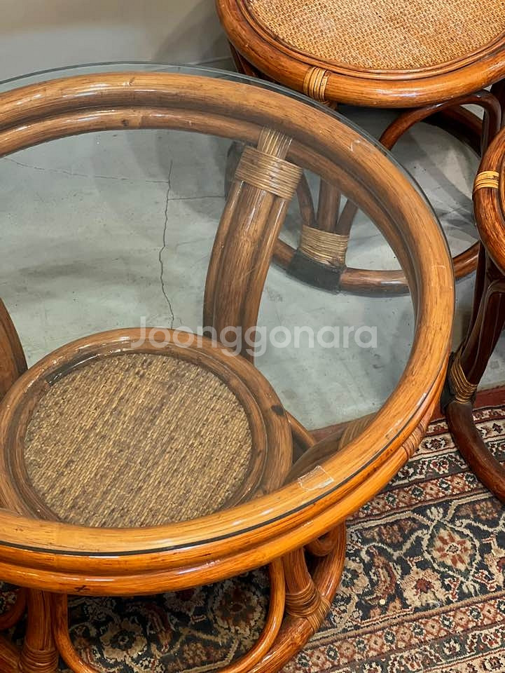 레트로 등나무 테이블,등가구,빈티지테이블,거실테이블--4