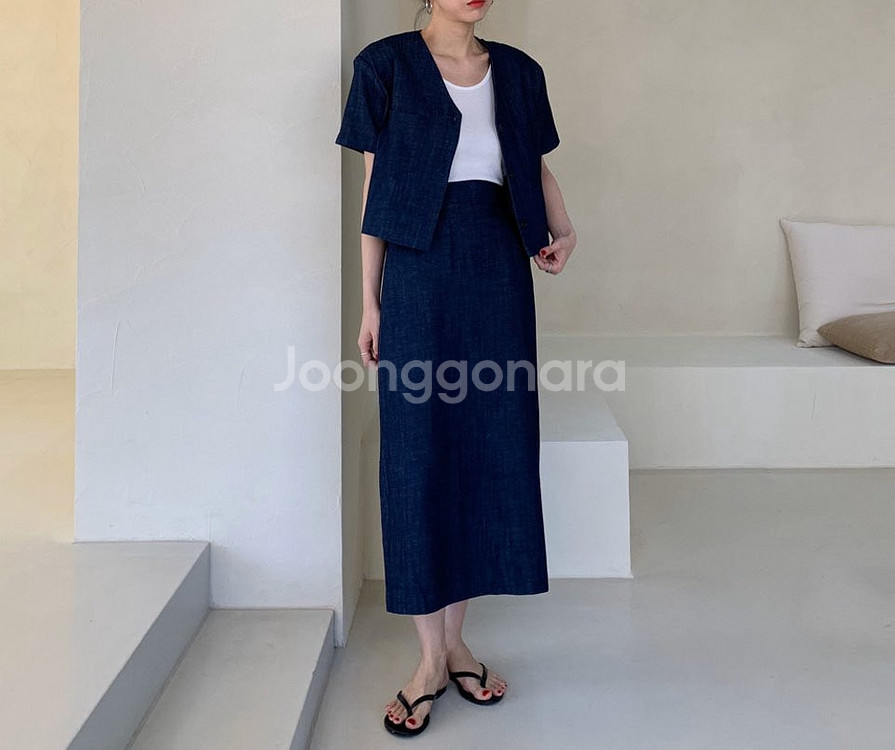 러브미어바웃 데님 셋업 자켓+스커트--1