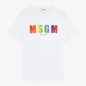 22SS MSGM 키즈 레인보우 로고 프린트 티셔츠