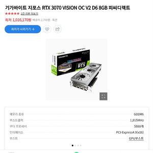 화이트 rtx3070비전oc 3펜 판매합니다 급처