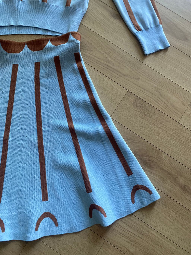 Chiu-Shui 라이트 블루 니트 플레어 투피스 M--4