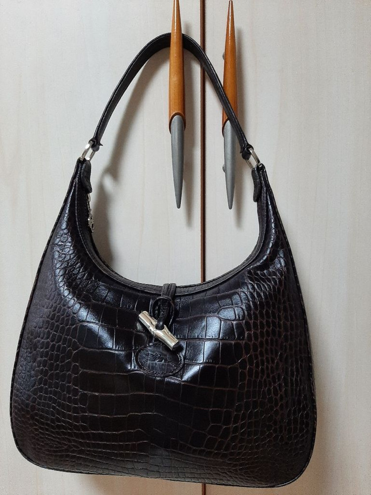 미사용 리얼 가죽 롱샴 숄더백--1