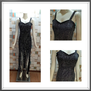 [통통66~77] 블랙 실버펄 프린지 노출 섹시 드레스