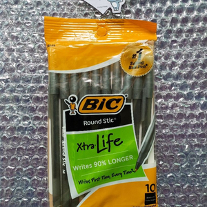 빅 Bic 볼펜 라운드 스틱 엑스트라 라이프 흑색10개