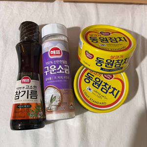 참기름,구운소금,동원참치2캔 (새상품)