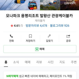 용평리조트 발왕산 케이블카 대인 이용권 4매