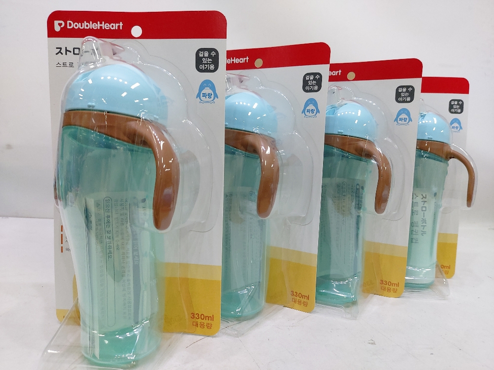 새상품)더블하트 스트로 펭귄컵 대용량 330mlX4개--1