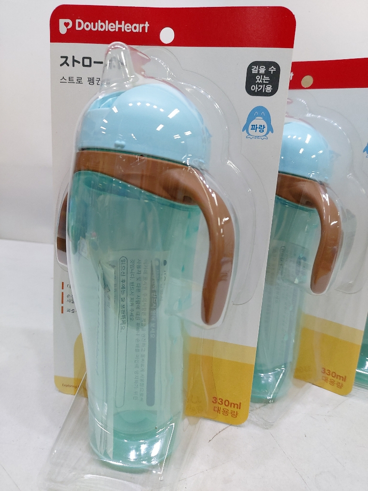 새상품)더블하트 스트로 펭귄컵 대용량 330mlX4개--2