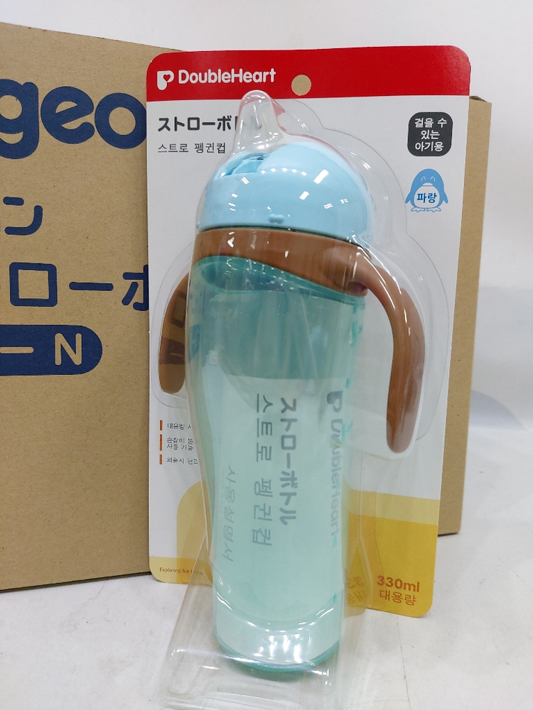 새상품)더블하트 스트로 펭귄컵 대용량 330mlX4개--3