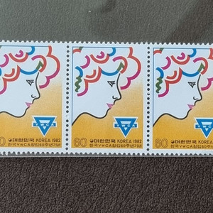 한국 YMCA 창립60주년기념 3매 블럭 우표 1982