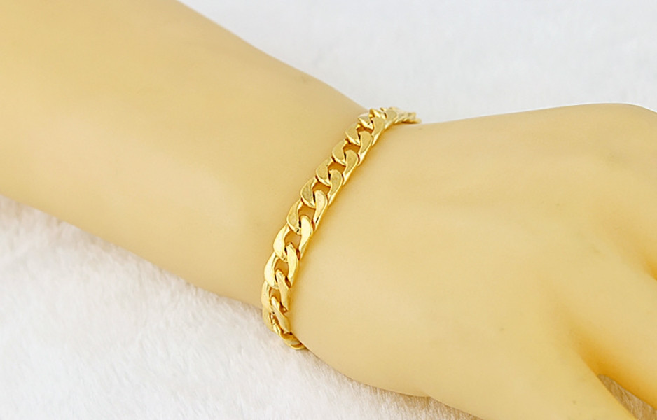 새 골드 18K GF 10mm 팔찌 금 스테인레스 스틸 이미지