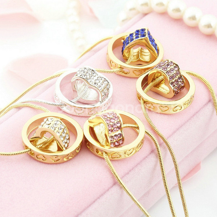 새 하늘색 18K 크리스탈 여성 목걸이 라인석 선물--1
