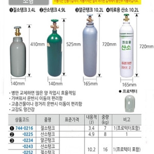 산소통 질소통 알곤통 사이즈별 다보유하고잇어요