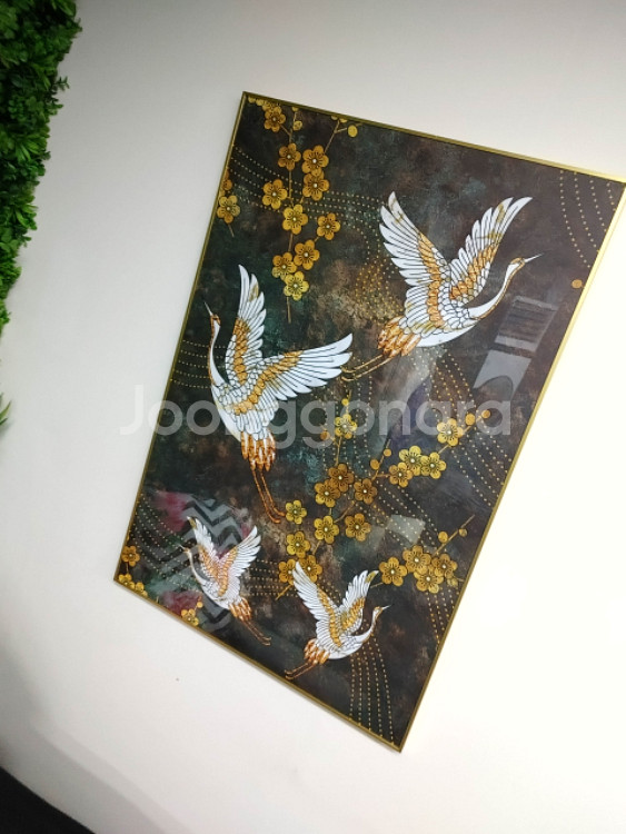 학그림 골드액자 그림 액자 인테리어 소품 골드 황금--0