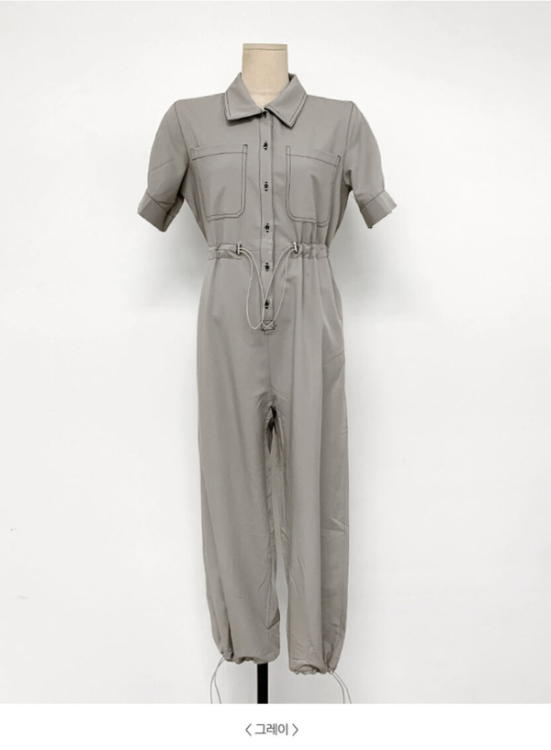 스티치 반팔 점프슈트--4