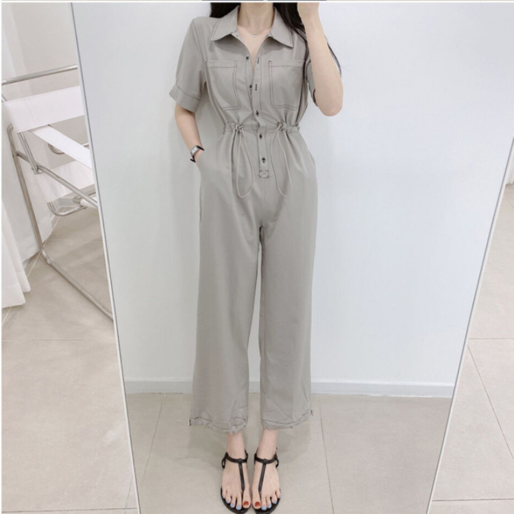 스티치 반팔 점프슈트--3