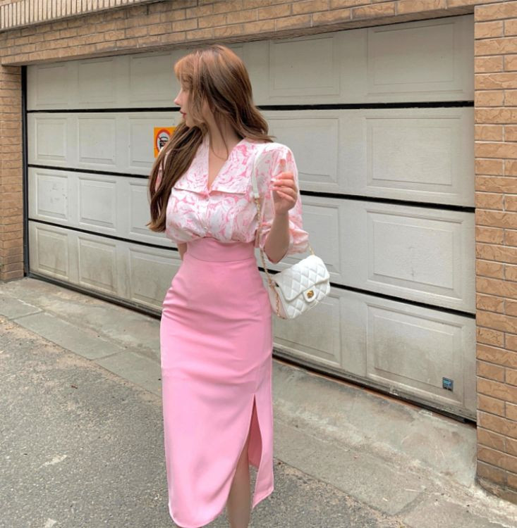 롱 트임 분홍스커트--1