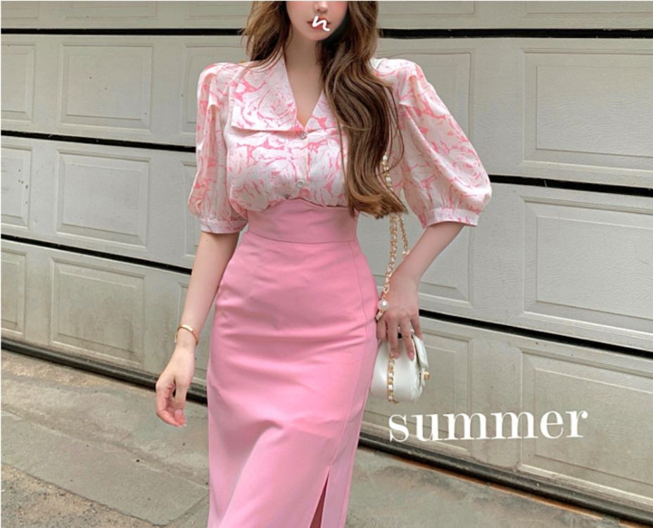 롱 트임 분홍스커트--2