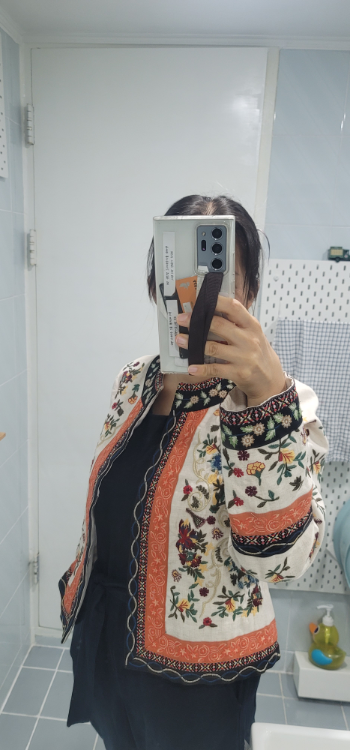 비꼴리끄 지수 자켓 꽃무늬 린넨 미 100프로--4