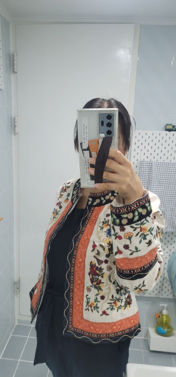 비꼴리끄 지수 자켓 꽃무늬 린넨 미 100프로 이미지