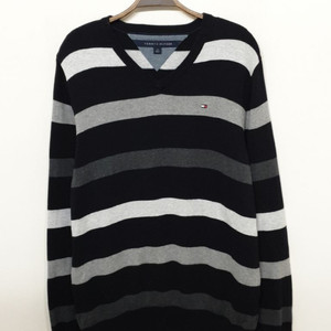 (L) 타미힐피거 면니트 배색 스웨터 브이넥