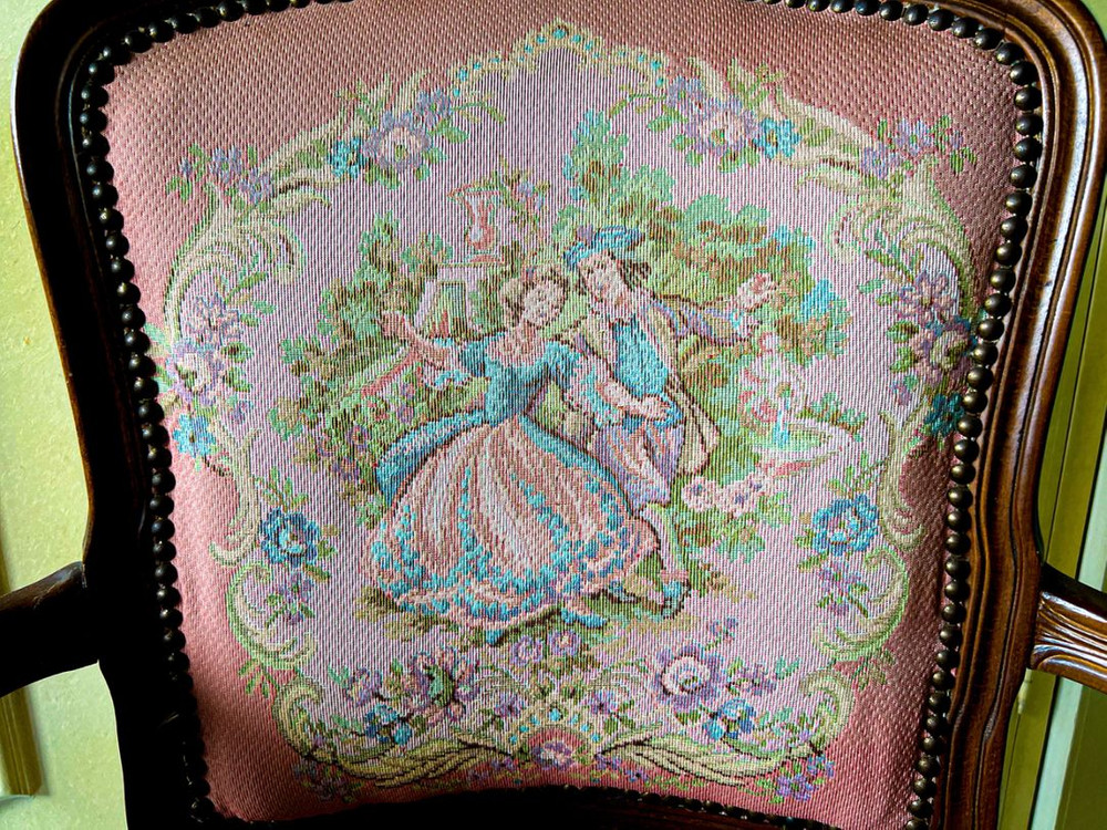 네티 자카드 장미목 엔틱 2인 벤치의자 / 1인의자--4