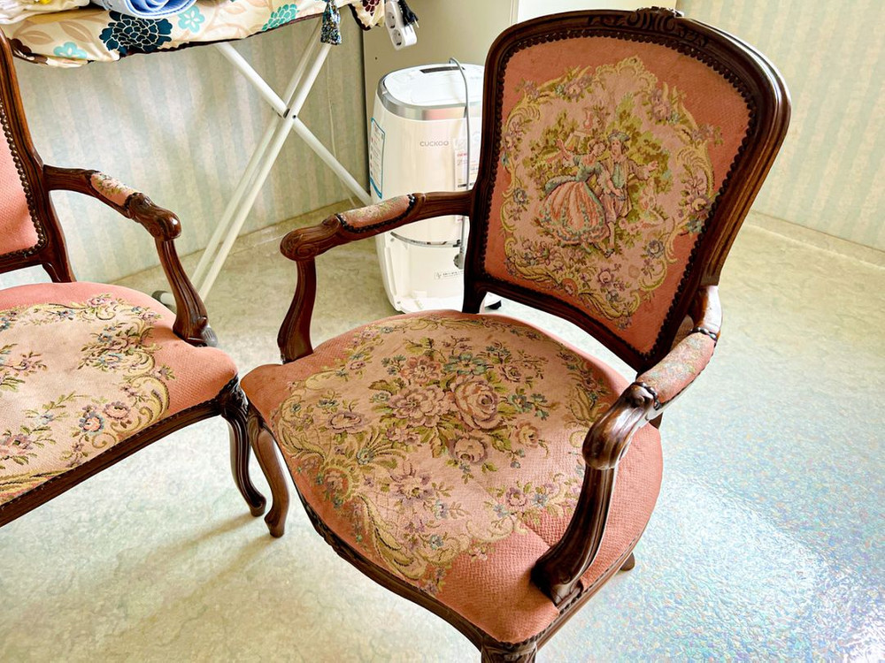 네티 자카드 장미목 엔틱 2인 벤치의자 / 1인의자--2