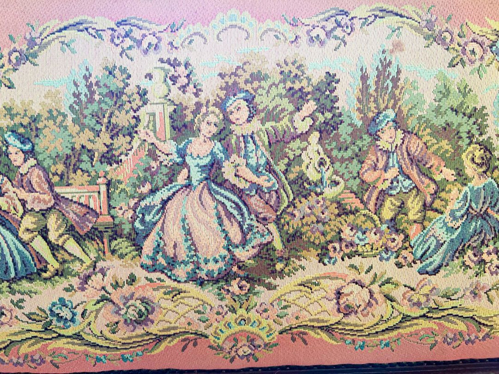 네티 자카드 장미목 엔틱 2인 벤치의자 / 1인의자--3