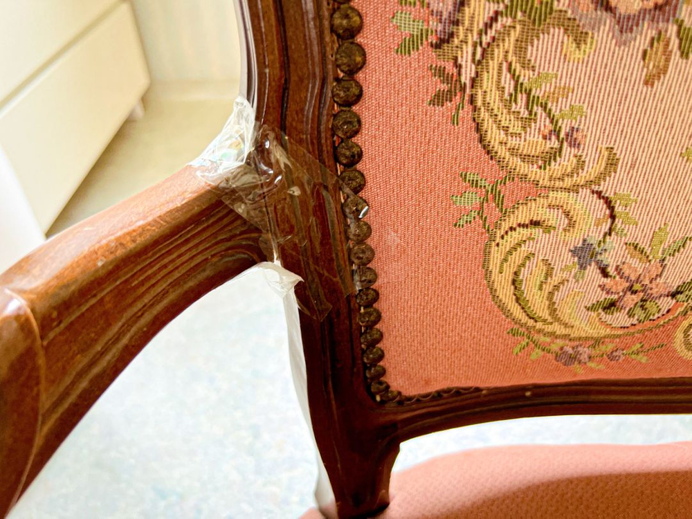 네티 자카드 장미목 엔틱 2인 벤치의자 / 1인의자--5