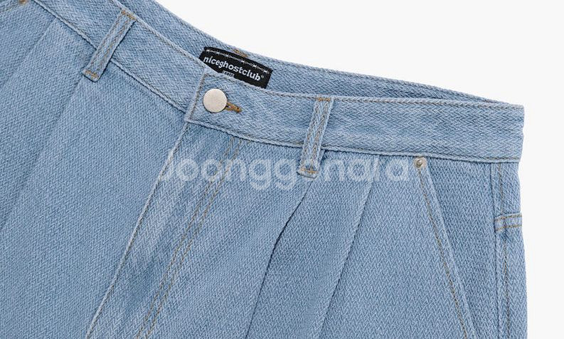 페인팅 와플 데님 와이드 쇼츠 (블루)--1