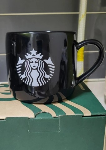스타벅스 에나멜 블랙 머그잔--0