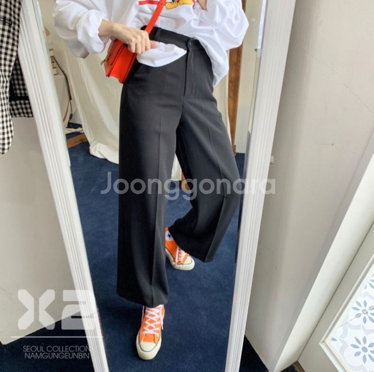 새상품 제곱 오비 언발 트임 슬랙스 네이비 m--0