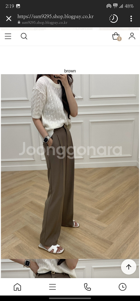 쏭라벨 fw 찰랑슬랙스 브라운/차콜 라지--2