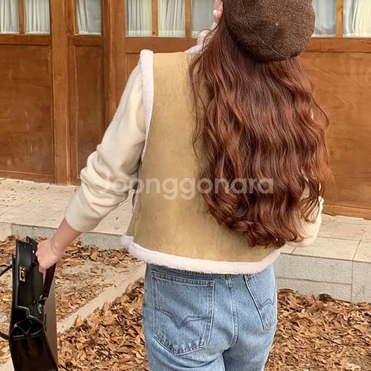 세련된 고급 귀여운 양털 스웨이드 무스탕 크롭 조끼--3