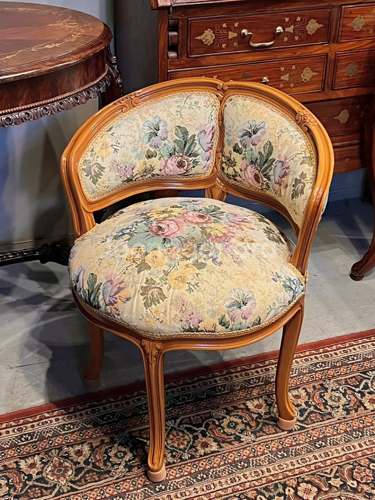 엔틱 1인의자,화장대의자,플라워페브릭의자,까페의자--1