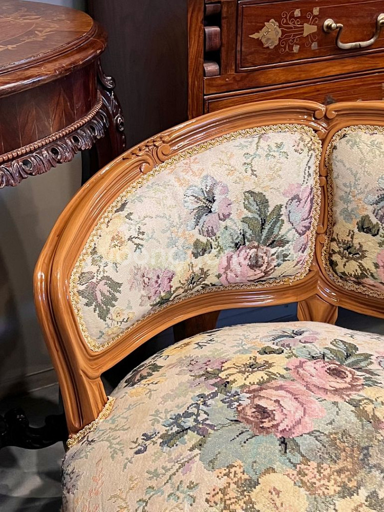 엔틱 1인의자,화장대의자,플라워페브릭의자,까페의자--3