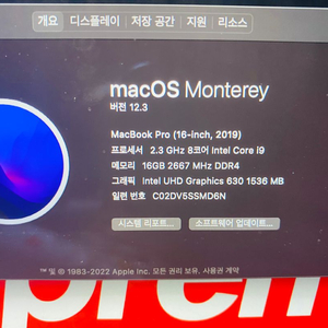 맥북 프로 2019 I9 RAM 16GB 1TB라데온