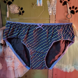 트라이 퍼플 네이비 줄가라 스판 팬티 90S