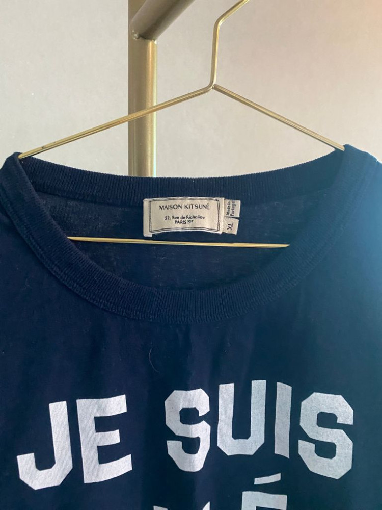메종 키츠네 네이비 불어 래터링 티셔츠 XL--1