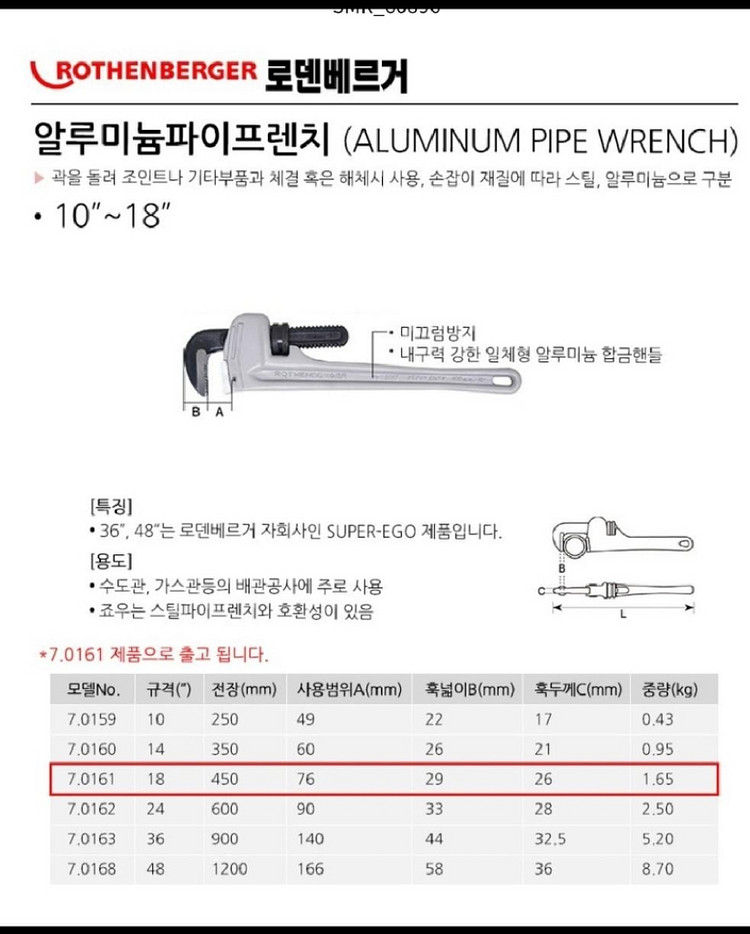 [로덴베르거]알루미늄 파이프렌치 스패너 렌치/2개--1