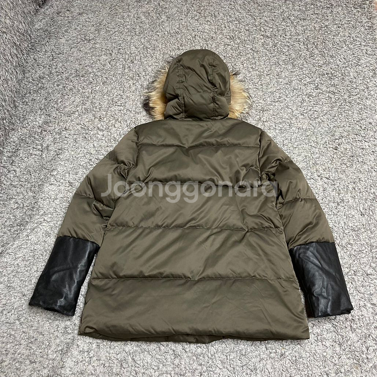 산드로 레더 배색 후드 다운 코트--1