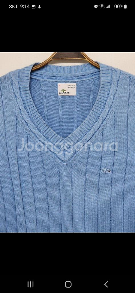 (XL) 라코스테 골지니트 하늘색 면 스웨터--1