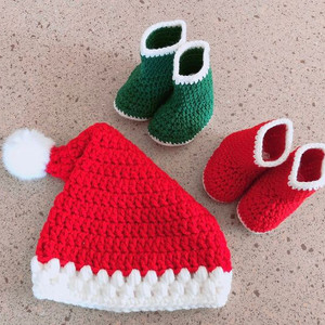새컨디션/크리스마스 뜨개 모자,신발2세트 일괄판매