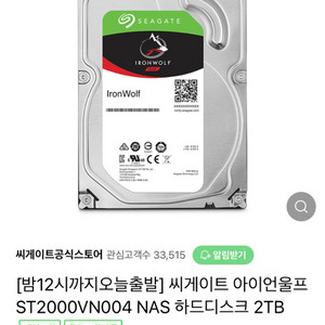 씨게이트 아이언울프 2tb NAS용 hdd