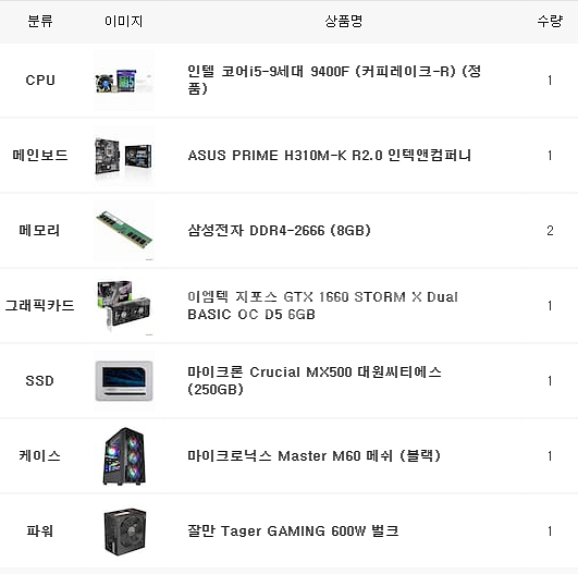 중고)인텔 i5 9400F 16G GTX1660 본체--3