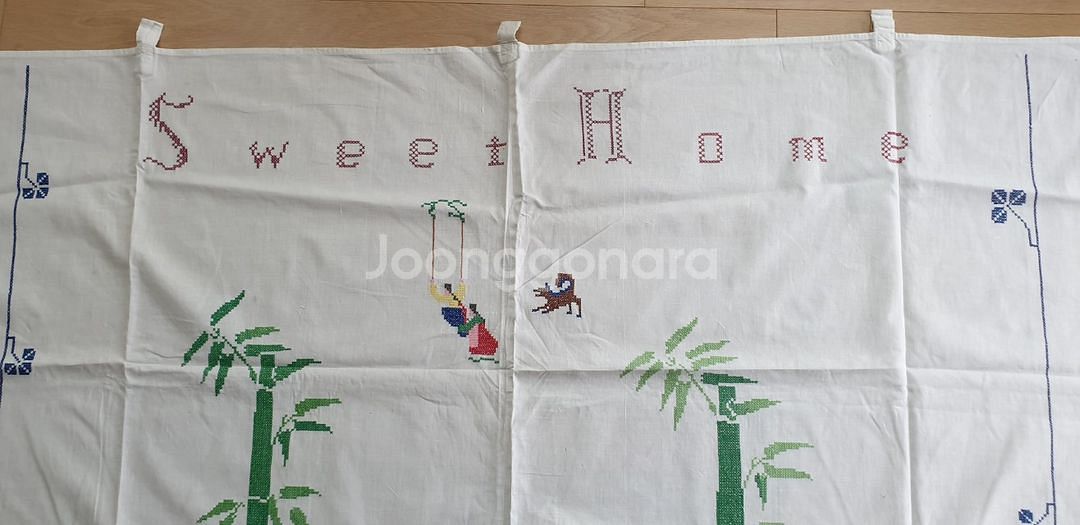 옛자수 십자수 화조문 횟대보--2
