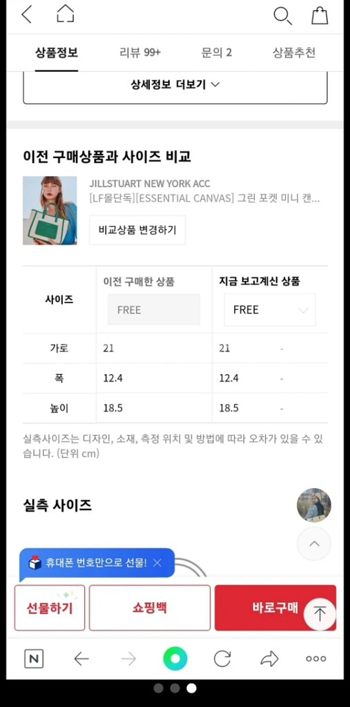 질스튜어트 그린 포켓 미니 캔버스백--2